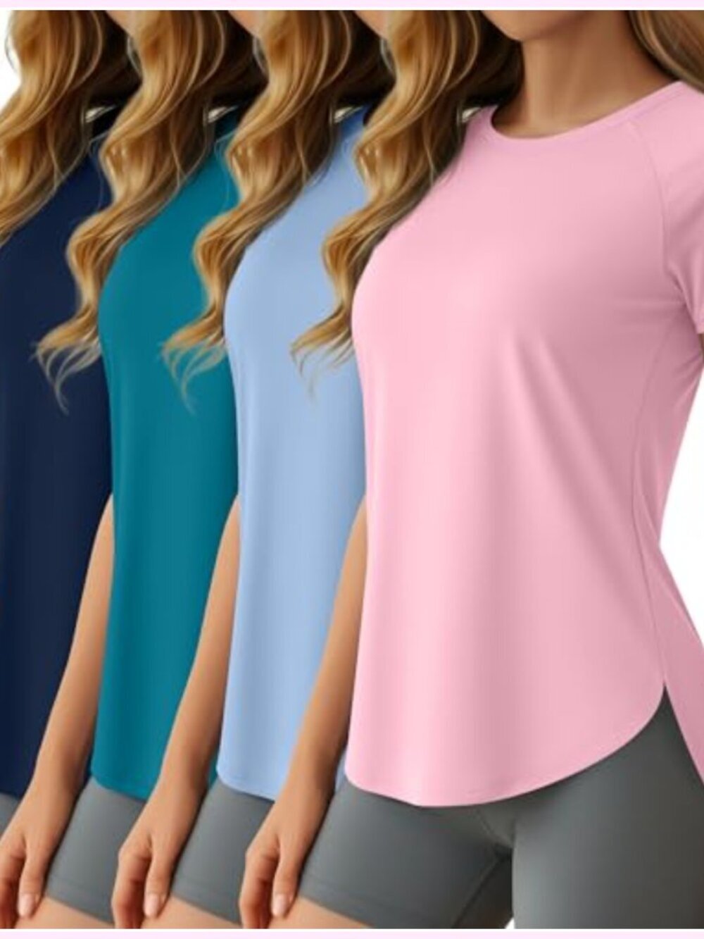 4 Pack Women's Quick Dry Workout Tops Short Sleeve Side Split Athletic Tees UV